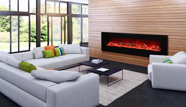 Amantii 72"Flush Mount fireplace w/ Blk Surround, Log set & 3 colors of media Electric Fireplace Amantii 