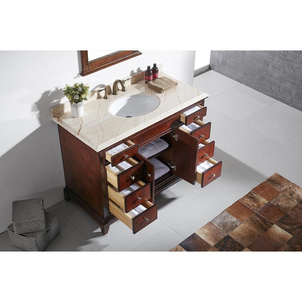Eviva Elite Stamford® 48" Brown Solid Wood Vanity Set with Double OG Crema Marfil Marble Top & White Undermount Porcelain Sink Vanity Eviva 