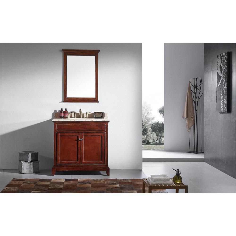 Eviva Elite Stamford® 36" Brown Solid Wood Vanity Set with Double OG Crema Marfil Marble Top & White Undermount Porcelain Sink Vanity Eviva 