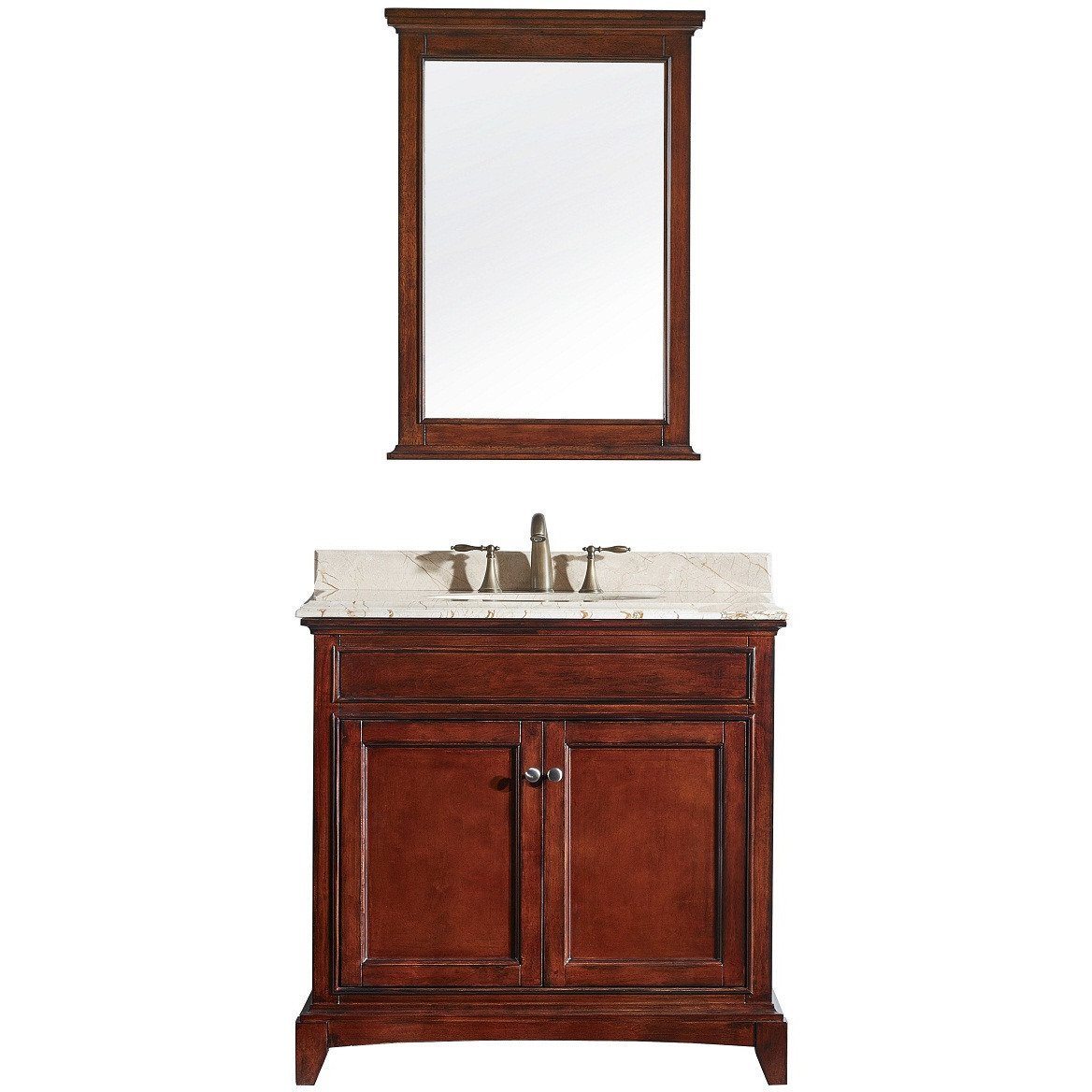 Eviva Elite Stamford® 36" Brown Solid Wood Vanity Set with Double OG Crema Marfil Marble Top & White Undermount Porcelain Sink Vanity Eviva 