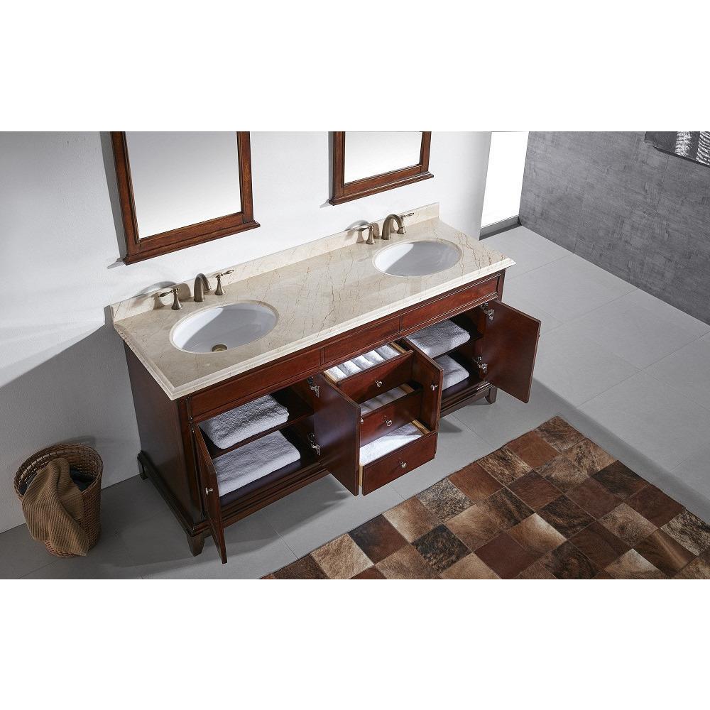 Eviva Elite Stamford® 60" Brown Solid Wood Vanity Set with Double OG Crema Marfil Marble Top Vanity Eviva 