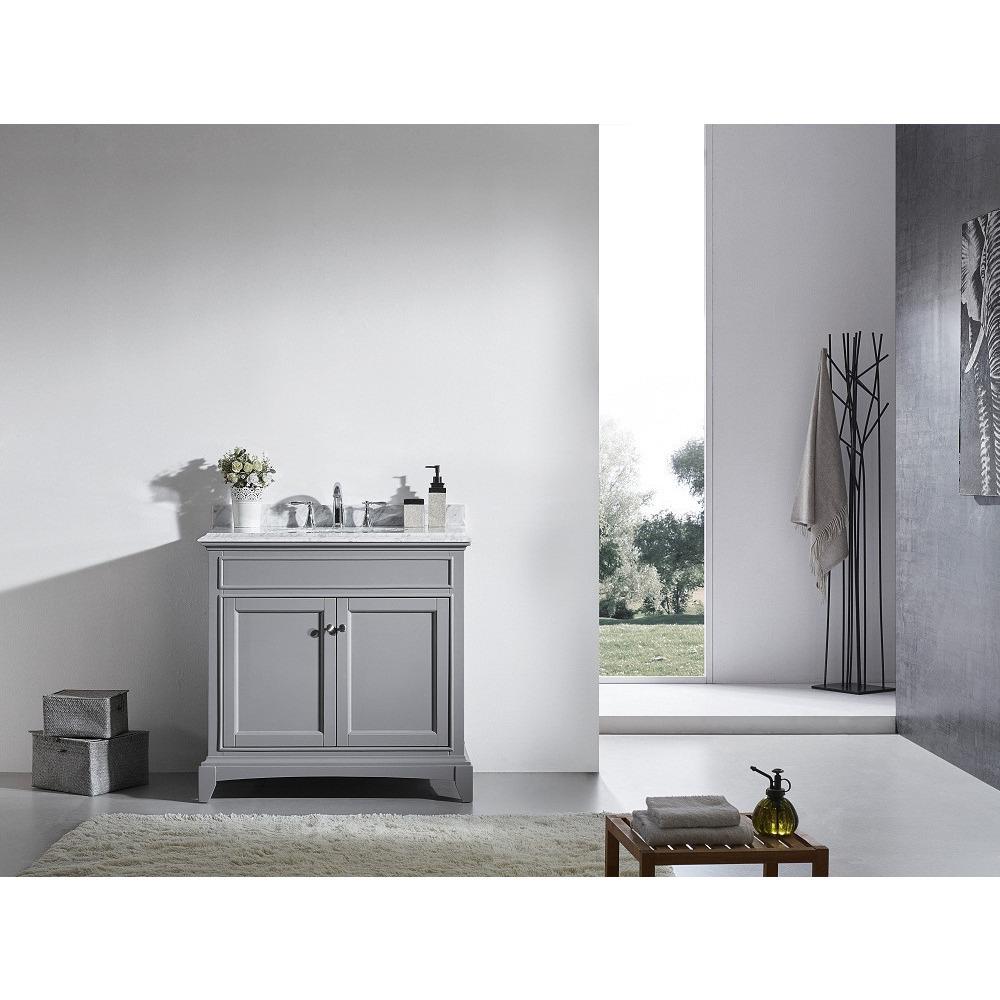 Eviva Elite Stamford® 36" Gray Solid Wood Vanity Set with Double OG White Carrera Marble Top & White Undermount Porcelain Sink Vanity Eviva 