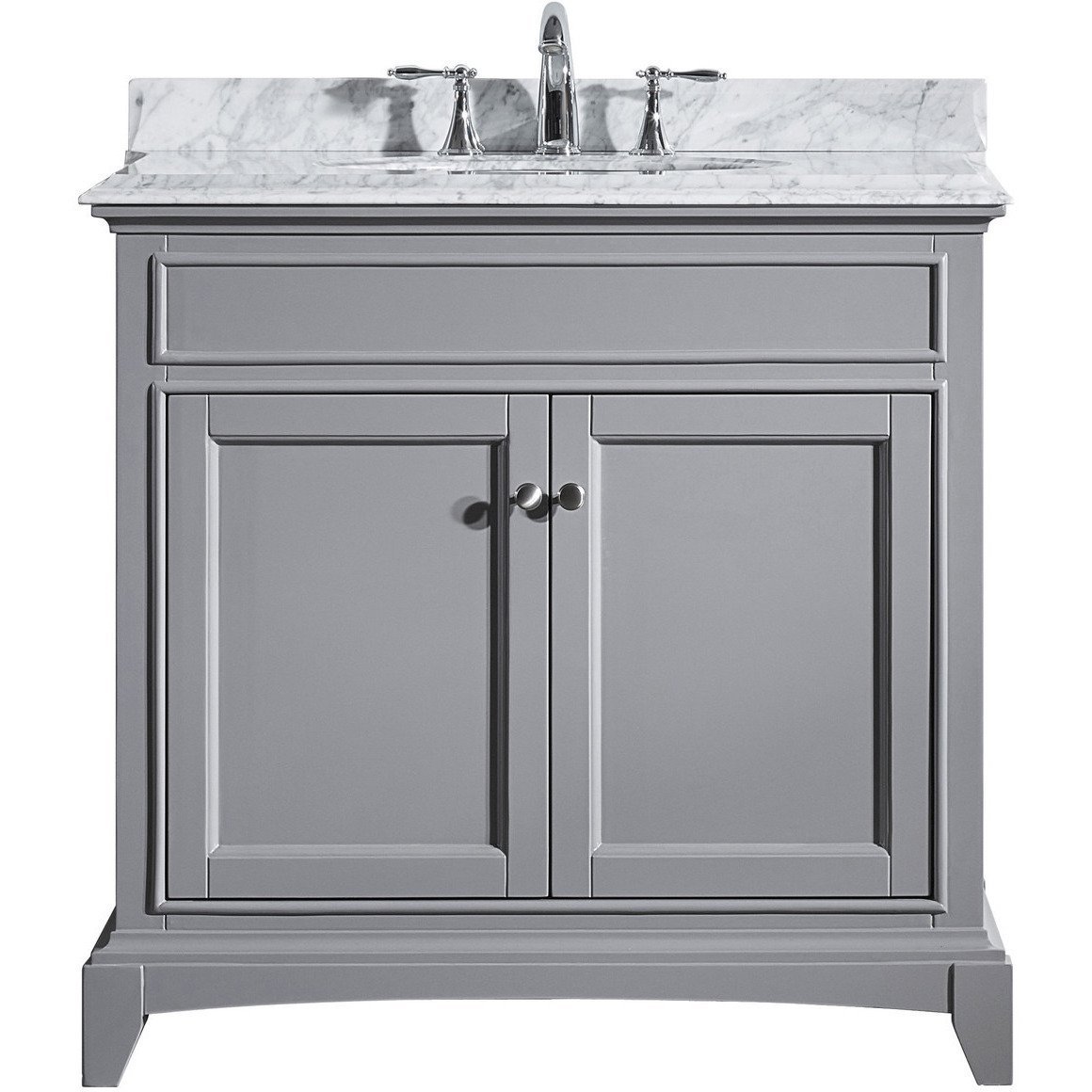 Eviva Elite Stamford® 36" Gray Solid Wood Vanity Set with Double OG White Carrera Marble Top & White Undermount Porcelain Sink Vanity Eviva 
