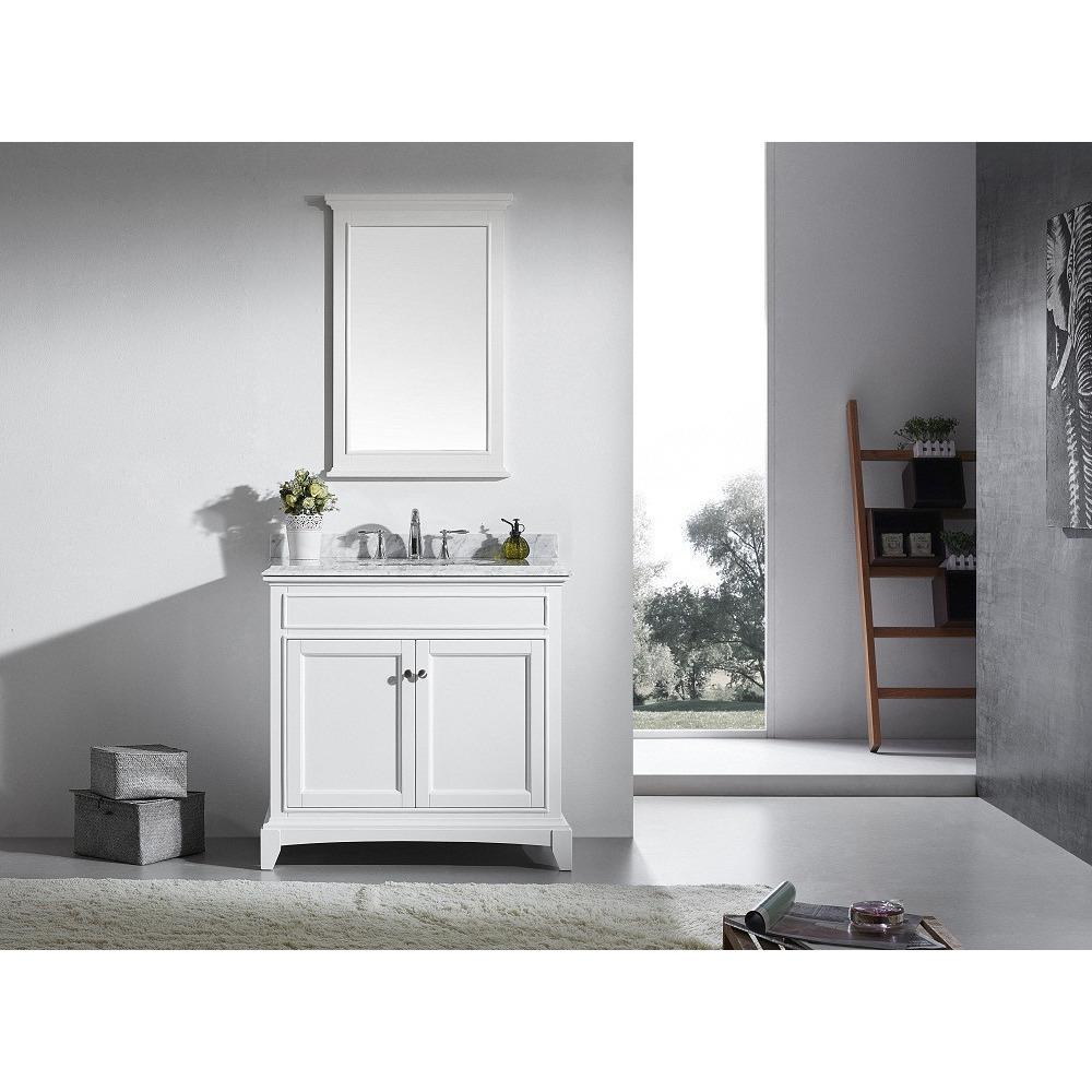 Eviva Elite Stamford® 36" White Solid Wood Vanity Set with Double OG White Carrera Marble Top & White Undermount Porcelain Sink Vanity Eviva 