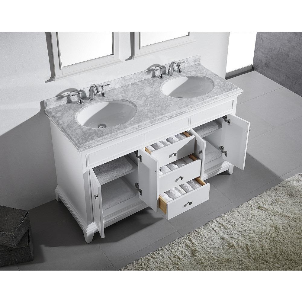 Eviva Elite Stamford® 60" White Solid Wood Vanity Set with Double OG White Carrera Marble Top Vanity Eviva 