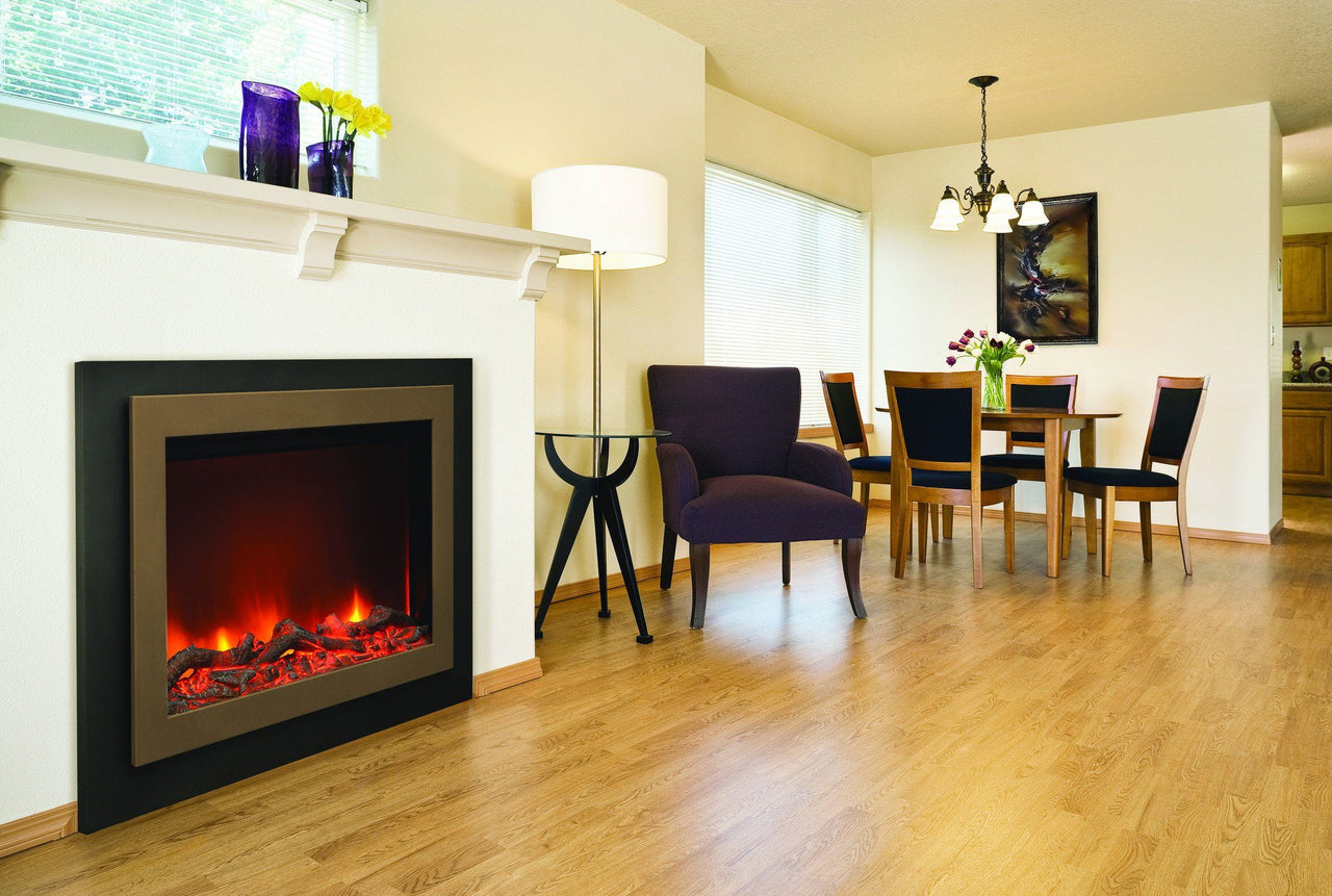 Amantii 38" Zero Clearance Unit with 45" x 34" Black Steel Surround & overlay Electric Fireplace Amantii 