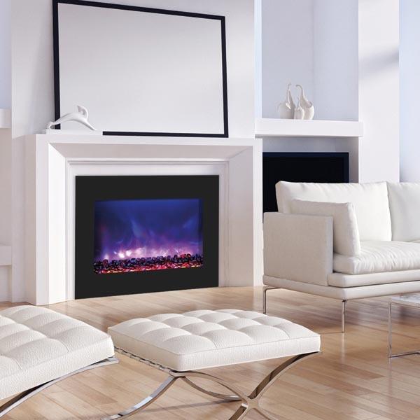 Amantii 39" ZECL fireplace with blk gls surround, log set and 3 colors media Electric Fireplace Amantii 