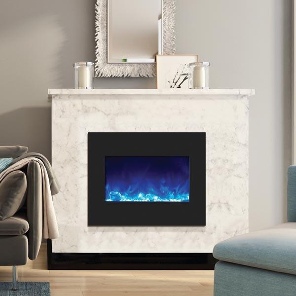 Amantii 26" ZECL fireplace with black gls surround, log set and Ice media Electric Fireplace Amantii 
