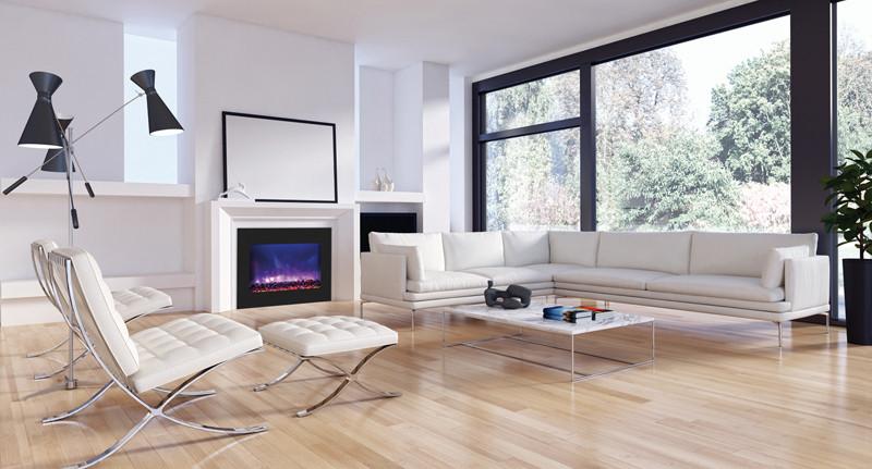 Amantii 39" ZECL fireplace with blk gls surround, log set and 3 colors media Electric Fireplace Amantii 