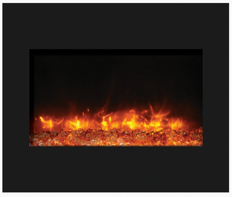 Amantii 30" ZECL fireplace with blk gls surround, log set and Ice of media Electric Fireplace Amantii 