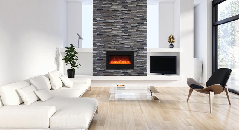 Amantii 33" ZECL fireplace with blk gls surround, log set and ice of media Electric Fireplace Amantii 