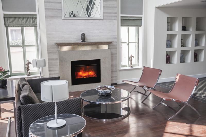 Amantii 26"ZECL flush mount unit with blk surround, log set and 3 colors of media Electric Fireplace Amantii 