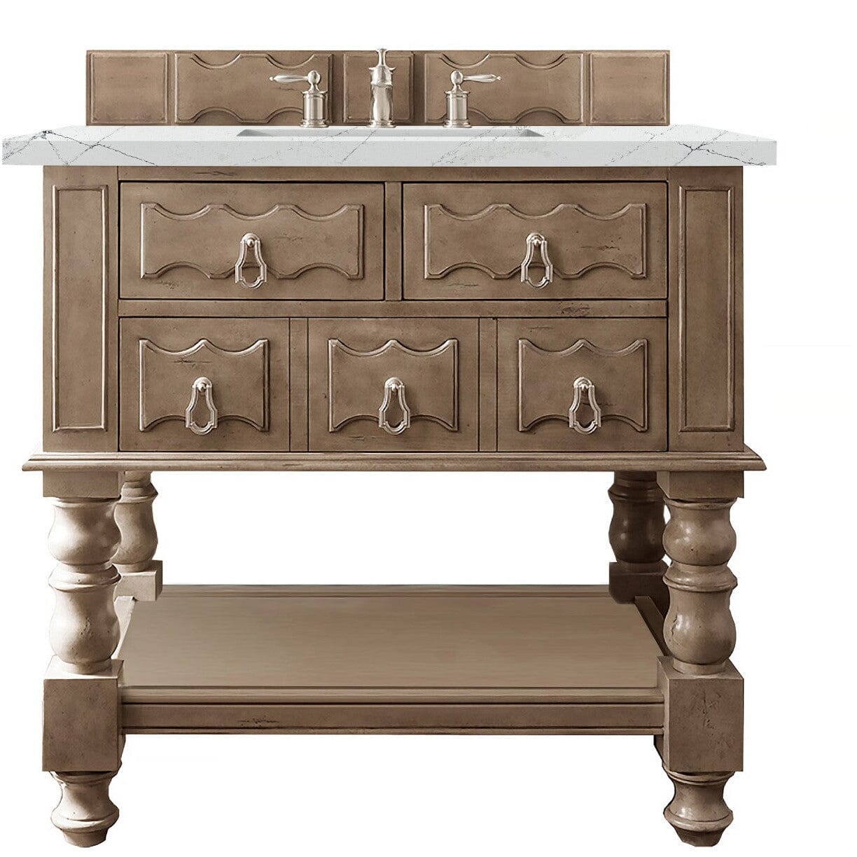 James Martin Castilian 36" Single Vanity Vanity James Martin Empire Gray w/ 3 CM Ethereal Noctis Quartz Top 