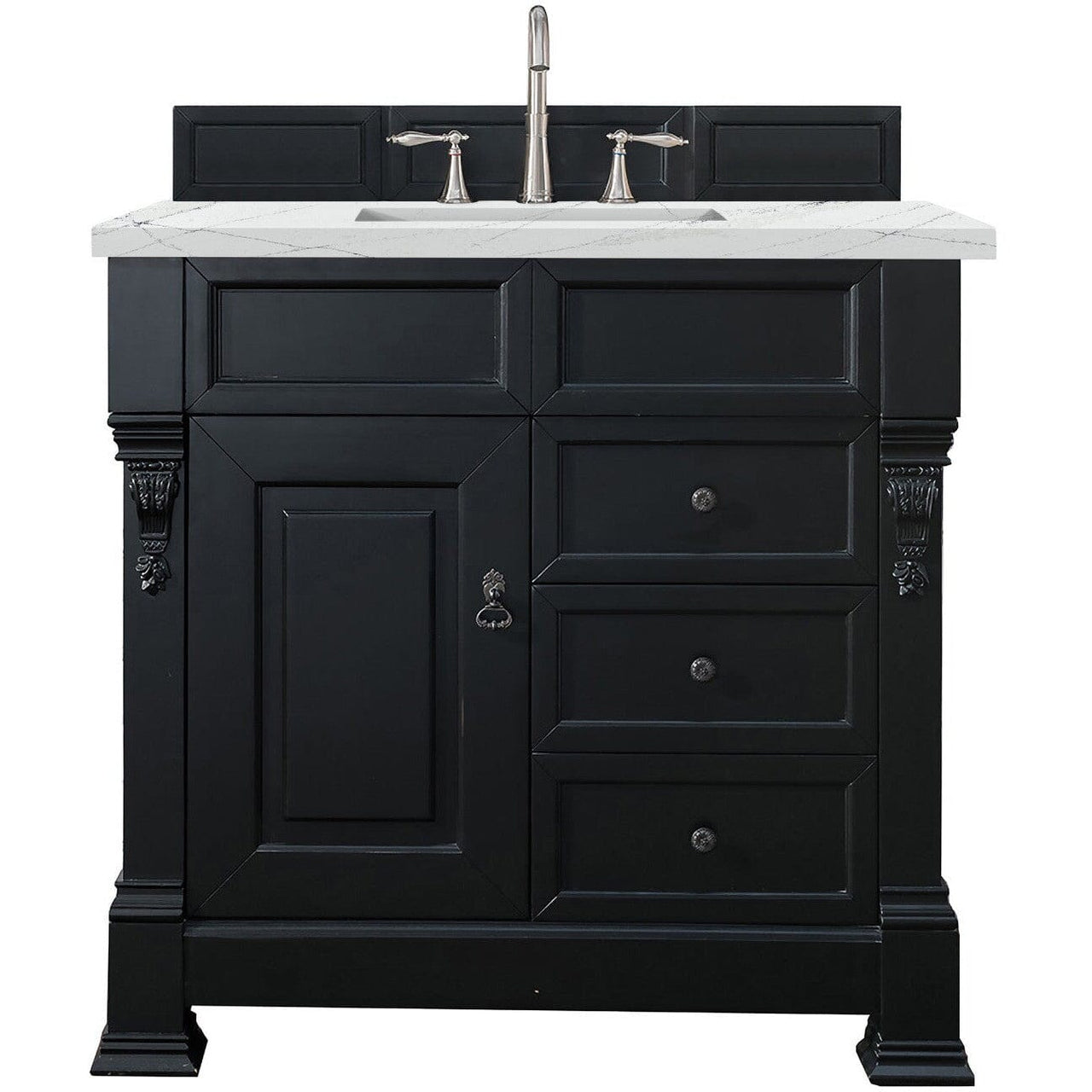 James Martin Brookfield 36" Single Vanity Vanities James Martin Antique Black w/ 3 CM Ethereal Noctis Quartz Top 