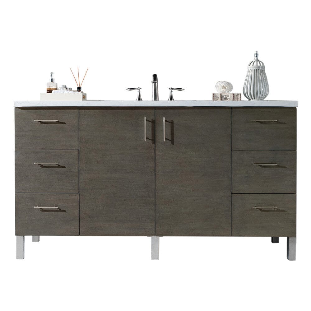 James Martin Metropolitan 60" Single Vanity Vanity James Martin Silver Oak w/ 3 CM Arctic Fall Solid Surface Top 