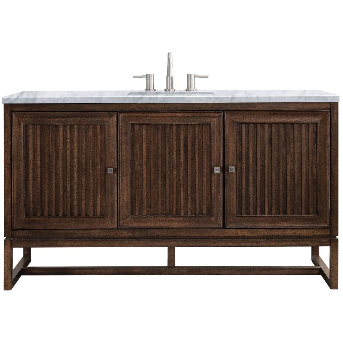 James Martin Athens 60" Single Vanity Vanity James Martin Mid Century Acacia w/ 3 CM Carrara White Top 