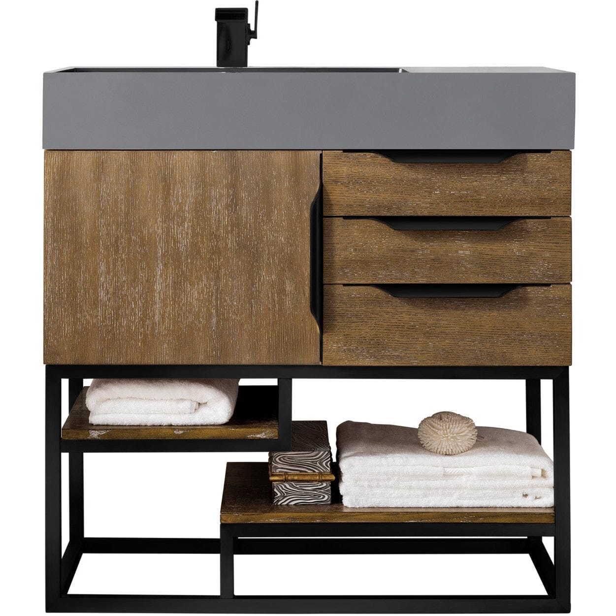 James Martin Columbia 36" Single Vanity Vanity James Martin Latte Oak - Matte Black w/ Dusk Grey Glossy Composite Top 