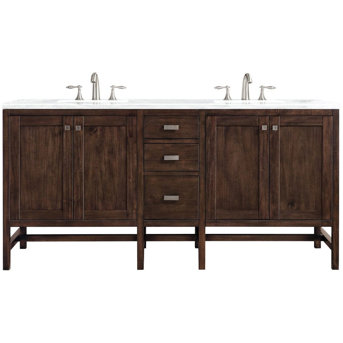 James Martin Addison 72" Double Vanity Vanity James Martin Mid Century Acacia w/ 3 CM Arctic Fall Solid Surface Countertop 