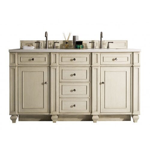 James Martin Bristol 60" Double Vanity Vanity James Martin Vintage Vanilla w/ 3 CM Arctic Fall Solid Surface Top 