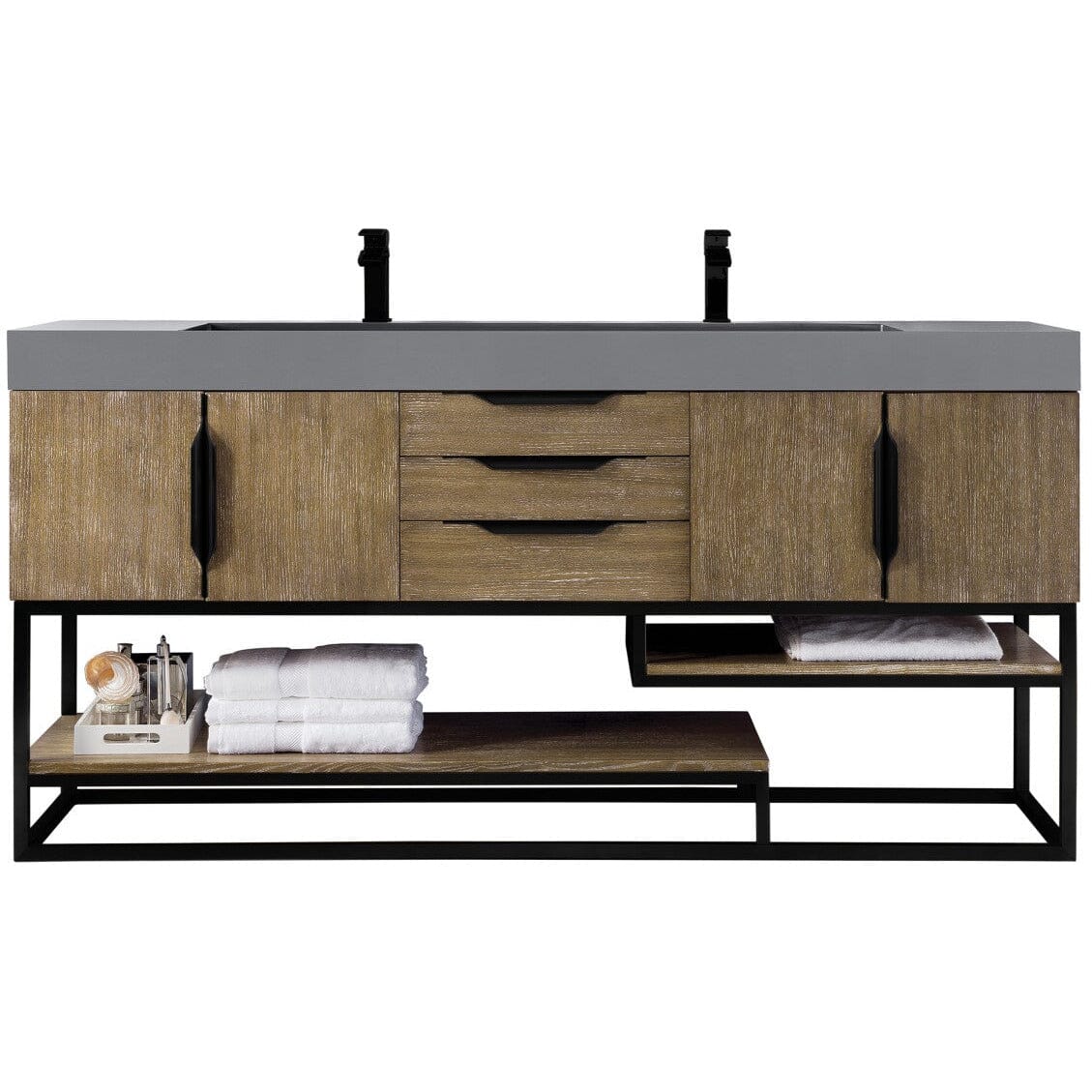 James Martin Columbia 72" Double Vanity Vanity James Martin Latte Oak - Matte Black w/ Dusk Grey Glossy Composite Top 