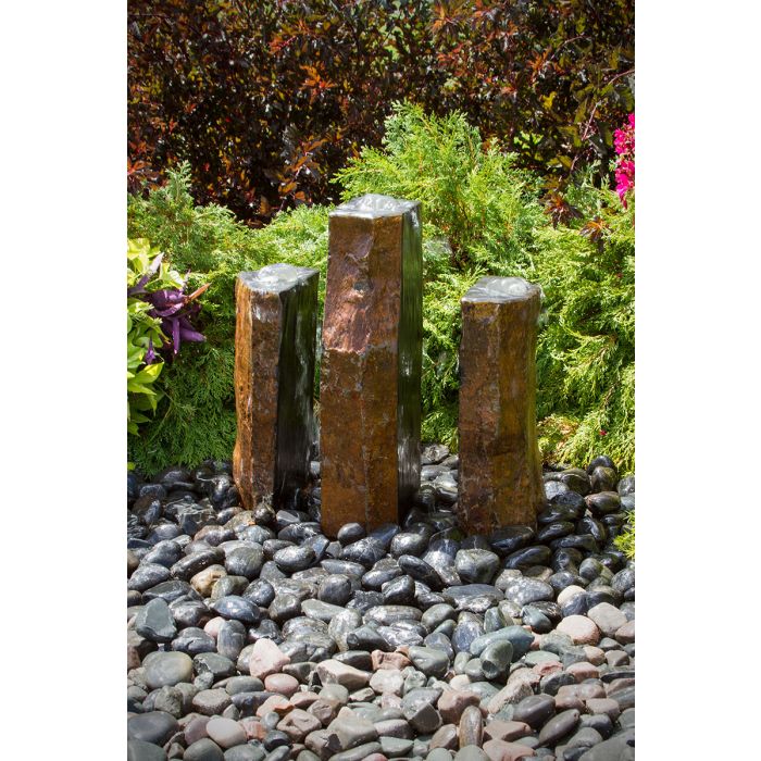 Real Stone Fountains ABBC940 Basalt Fountain Kit - Trinity Split Polished 3 Piece Fountain Blue Thumb 