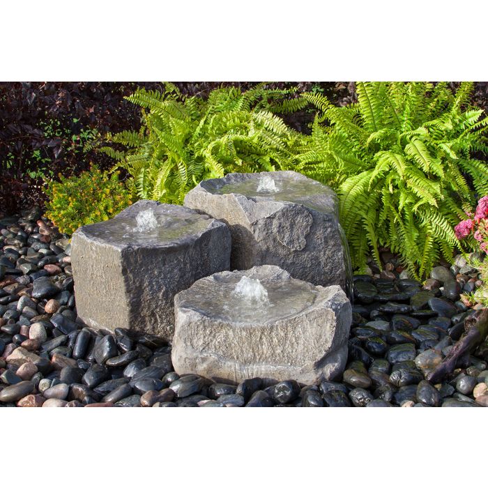 GFRC Bubbling Boulders LA3200T Triple Falls Fountain Kit Fountain Blue Thumb 