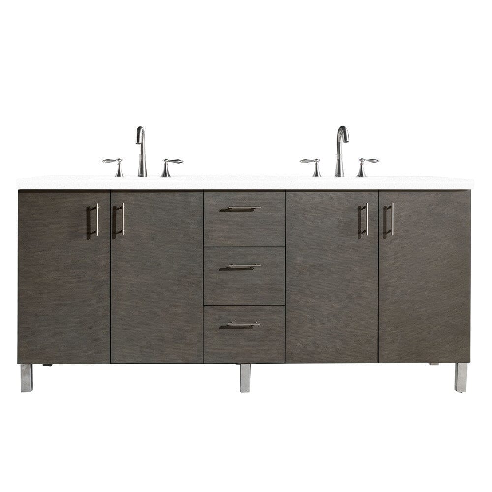 James Martin Metropolitan 72" Double Vanity Vanity James Martin Silver Oak w/ 3 CM Classic White Quartz Top 