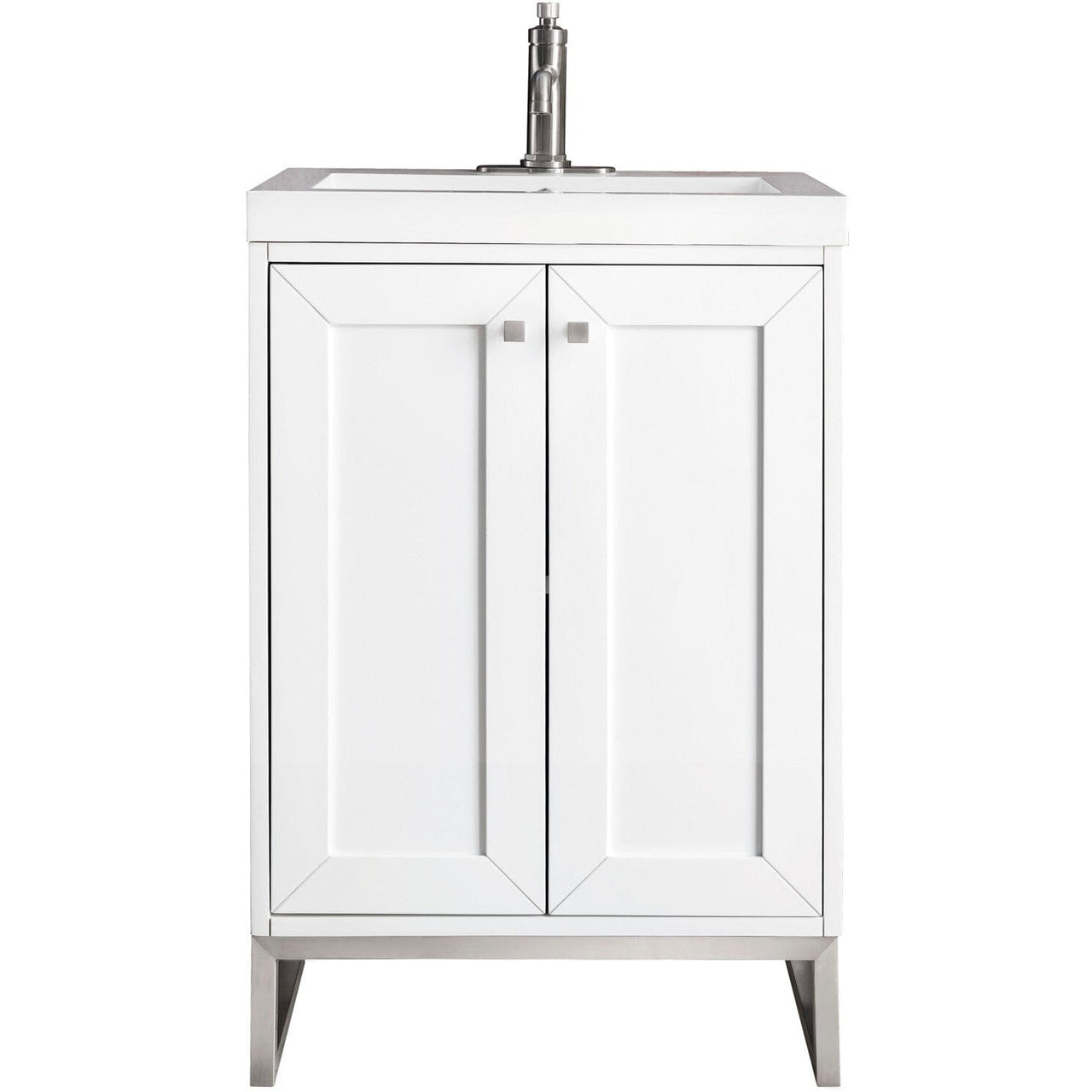James Martin Chianti 24" Single Vanity Vanity James Martin Glossy White - Brushed Nickel w/ White Glossy Composite Countertop 