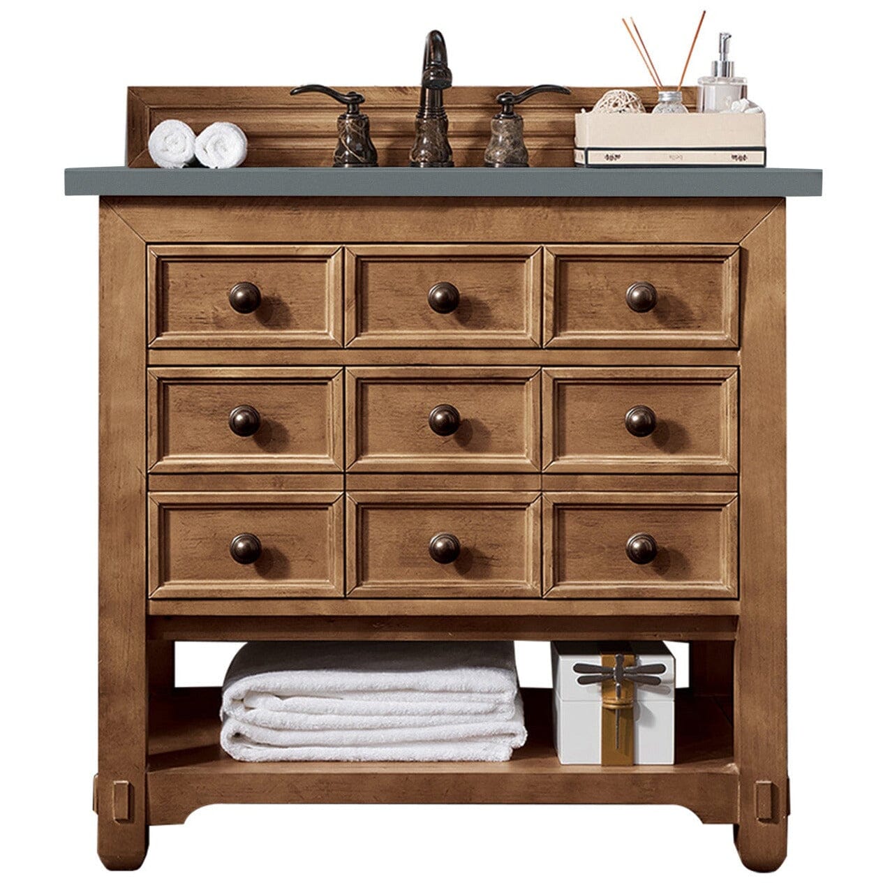 James Martin Malibu 36" Single Vanity Vanity James Martin Honey Alder w/ 3 CM Cala Blue Quartz Top 