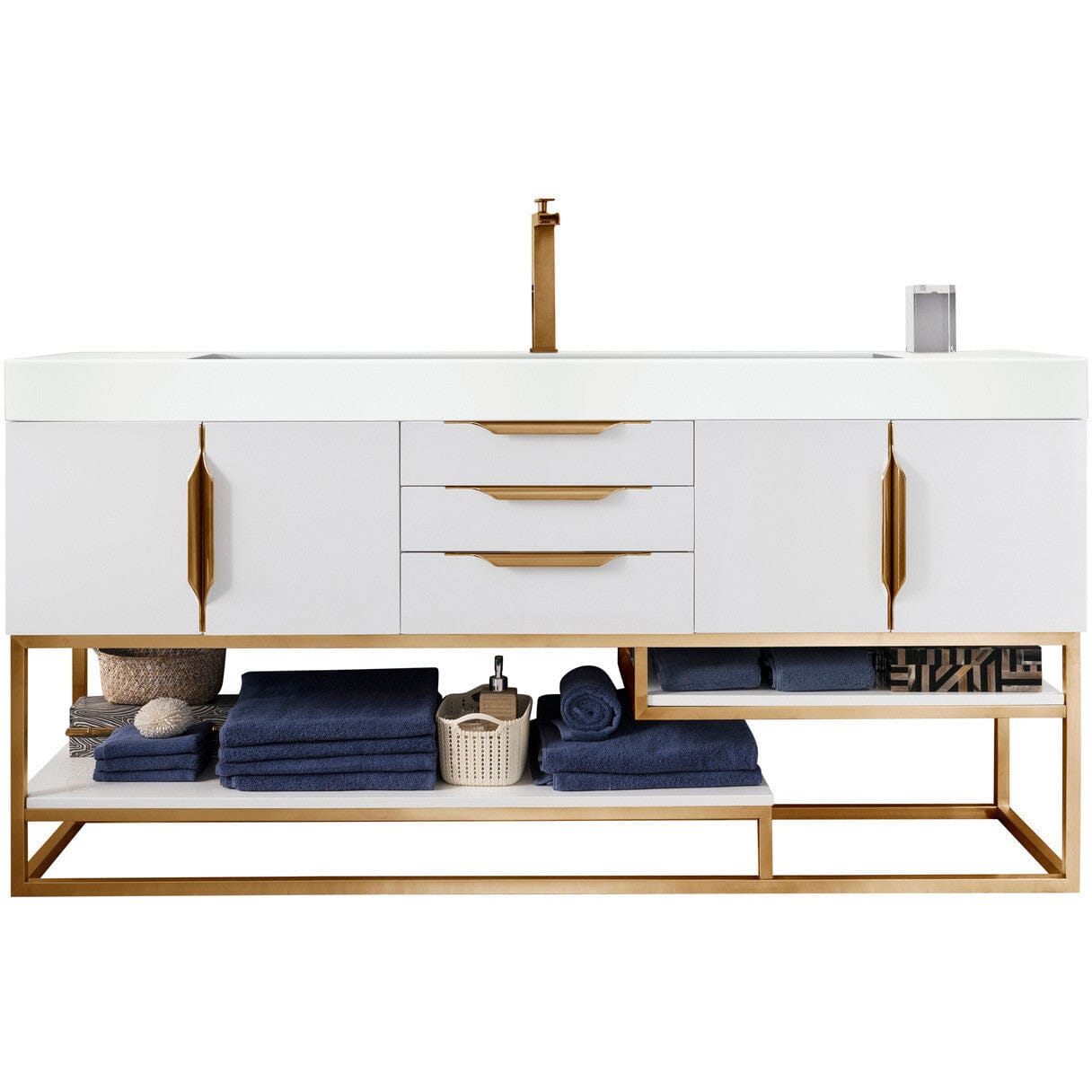 James Martin Columbia 72" Single Vanity Vanity James Martin Glossy White - Radiant Gold w/ White Glossy Composite Countertop 