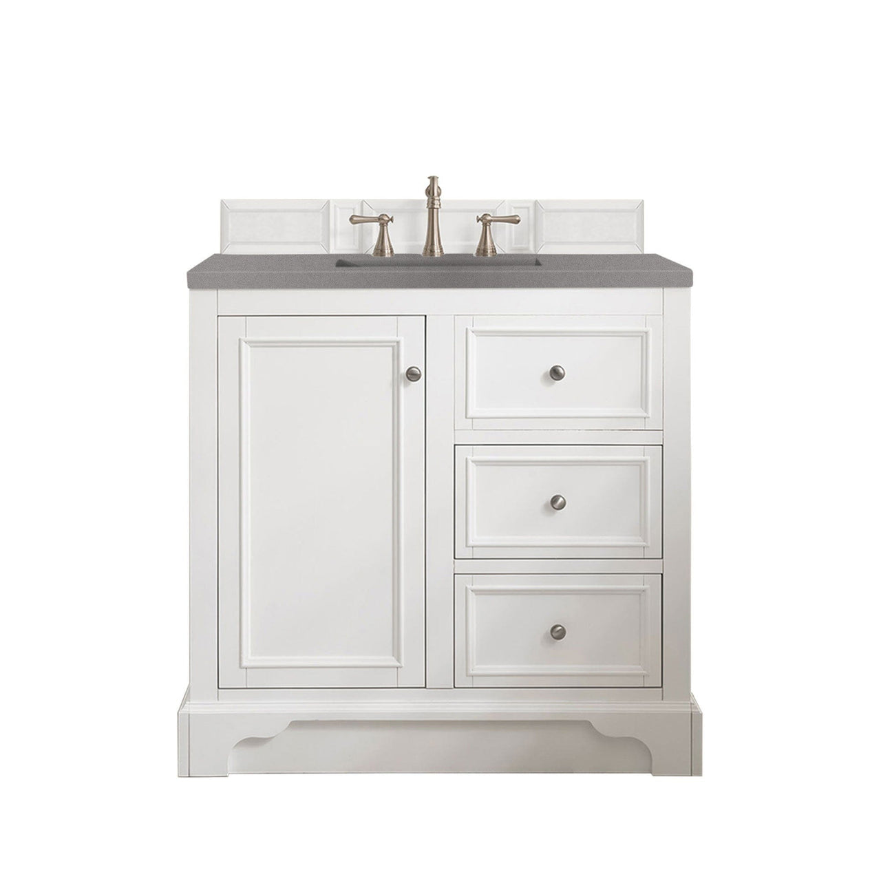 James Martin De Soto 36" Single Vanity Vanity James Martin Bright White w/ 3 CM Grey Expo Quartz Top 