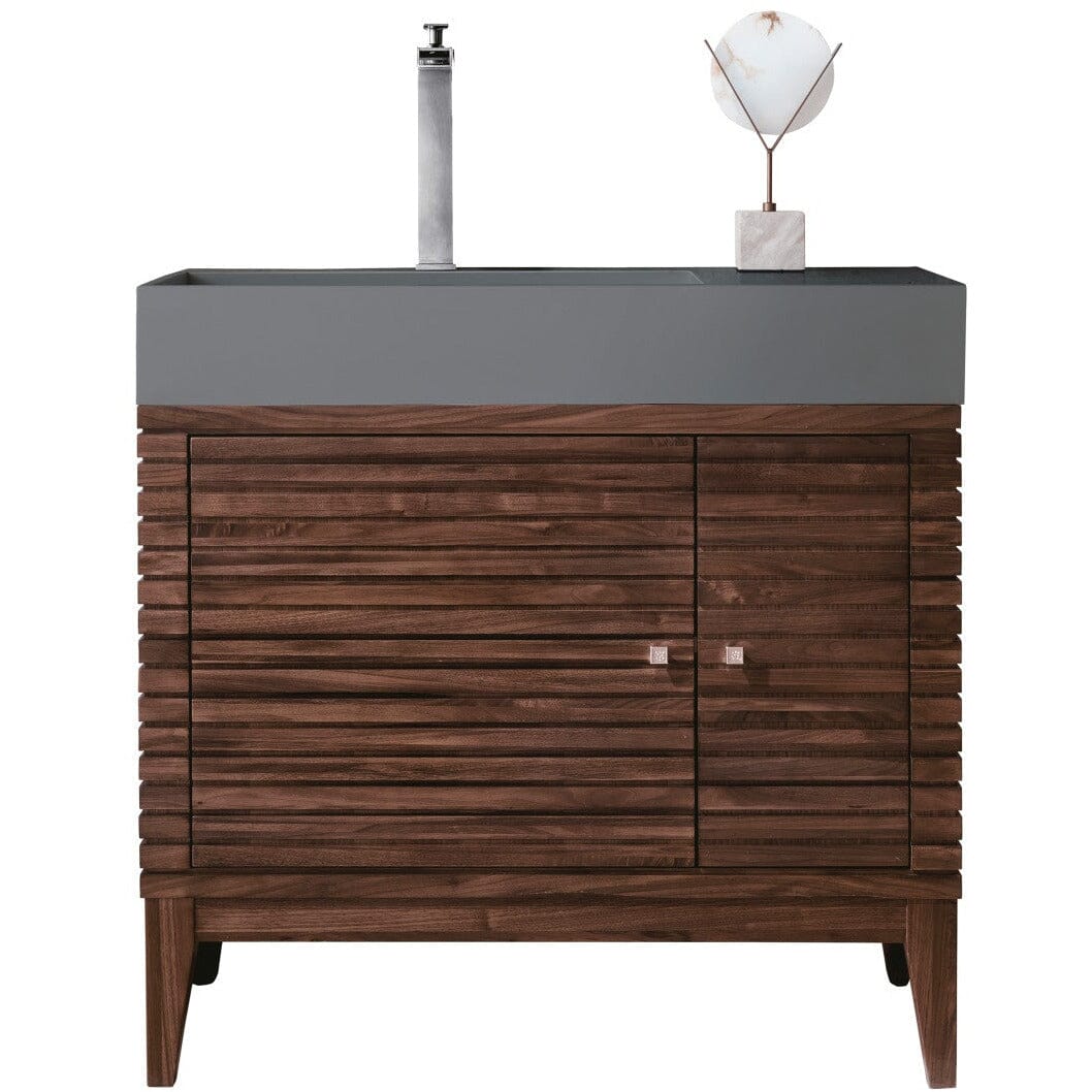 James Martin Linear 36" Single Vanity Vanity James Martin Mid Century Walnut w/ Dusk Grey Glossy Composite Top 