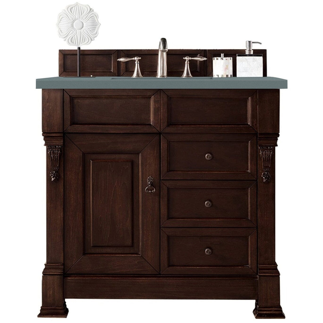 James Martin Brookfield 36" Single Vanity Vanities James Martin Burnished Mahogany w/ 3 CM Cala Blue Quartz Top 