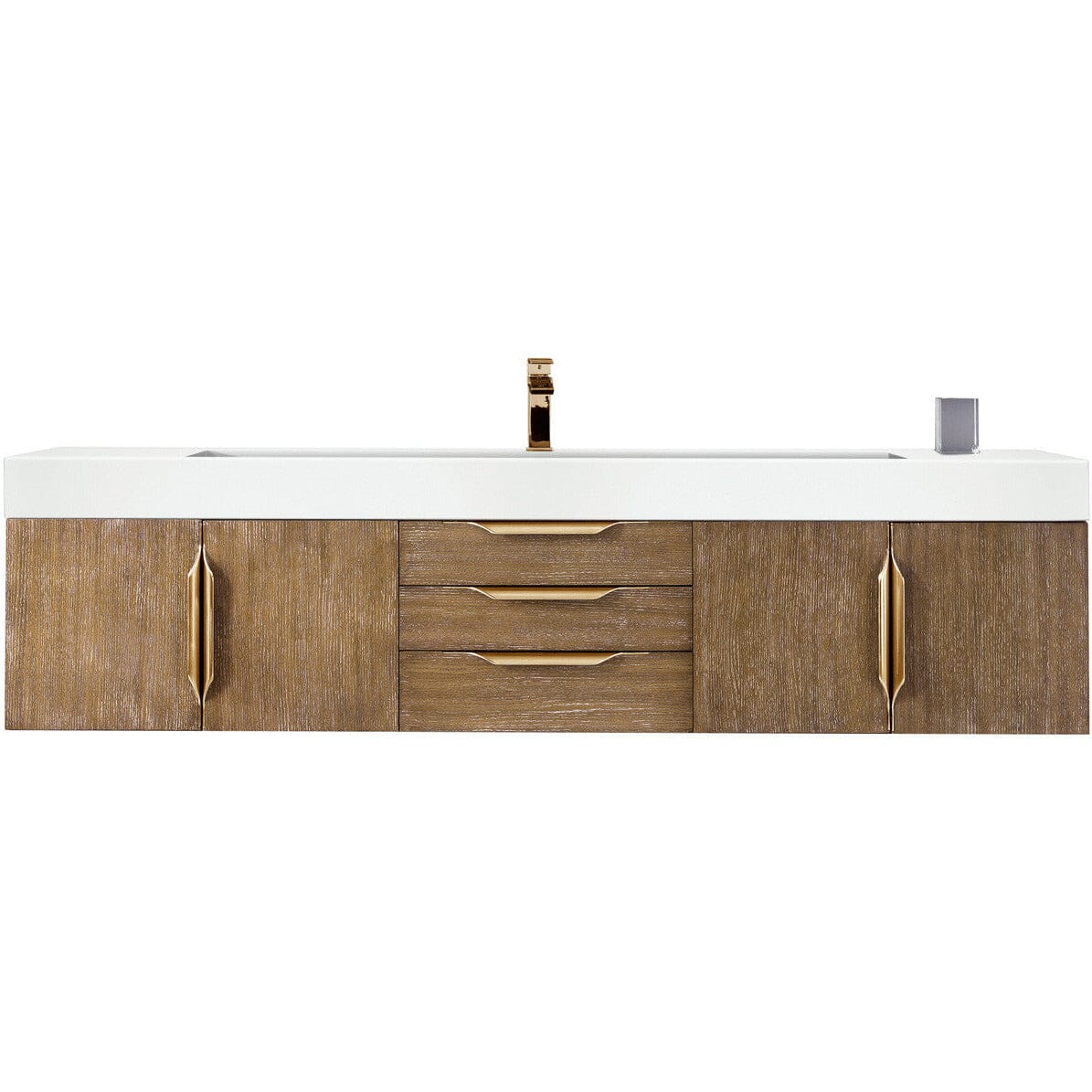 James Martin Mercer Island 72" Single Vanity Vanity James Martin Latte Oak - Radiant Gold w/ Glossy White Composite Top 