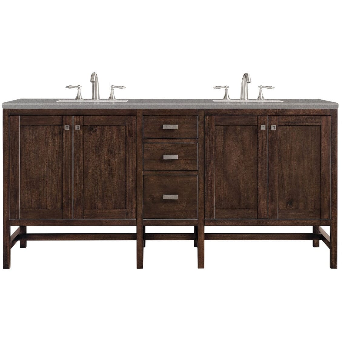 James Martin Addison 72" Double Vanity Vanity James Martin Mid Century Acacia w/ 3 CM Grey Expo Quartz Top 