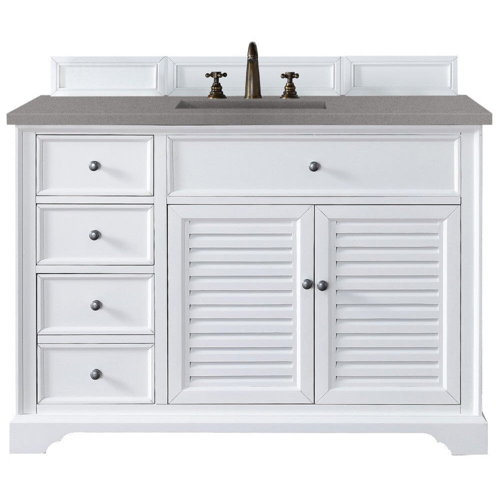 James Martin Savannah 48" Single Vanity Vanity James Martin Bright White w/ 3 CM Grey Expo Quartz Top 
