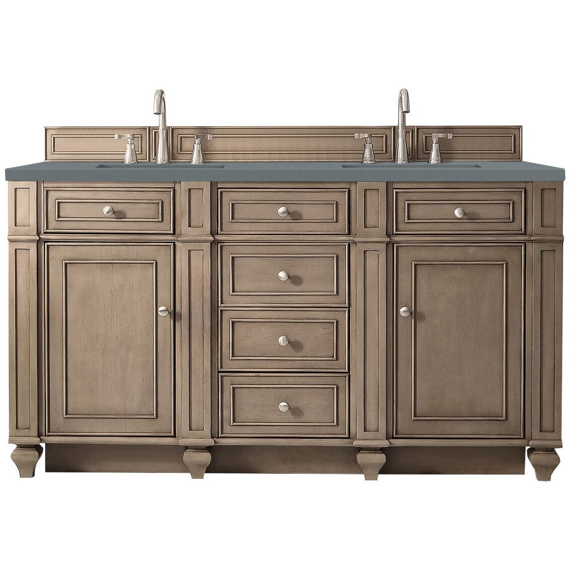 James Martin Bristol 60" Double Vanity Vanity James Martin Whitewashed Walnut w/ 3 CM Cala Blue Quartz Top 