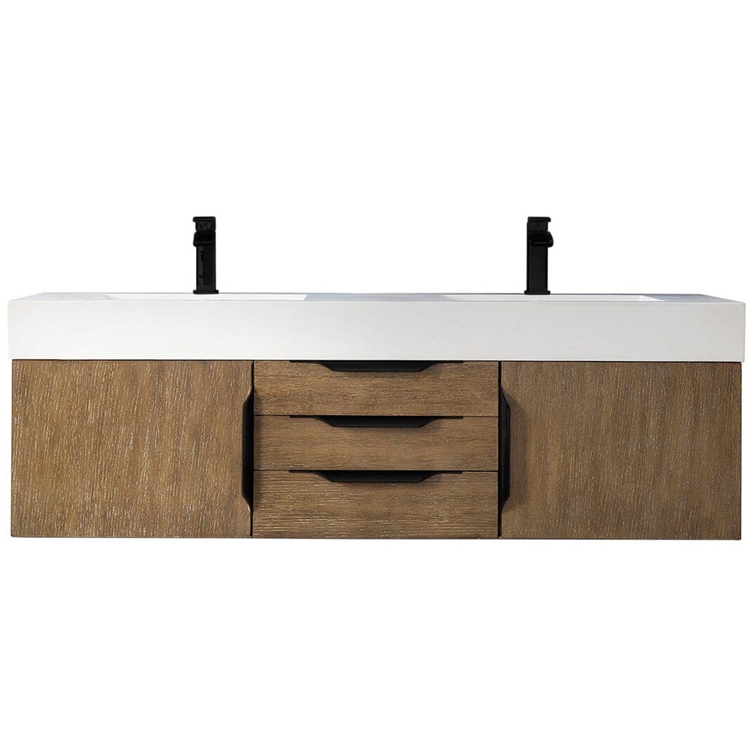 James Martin Mercer Island 59" Double Vanity Vanity James Martin Latte Oak - Matte Black w/ Glossy White Composite Top 