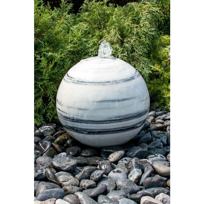 Real Stone Fountains ABART4016 16″ White Gray Marble Sphere Fountain Fountain Blue Thumb 