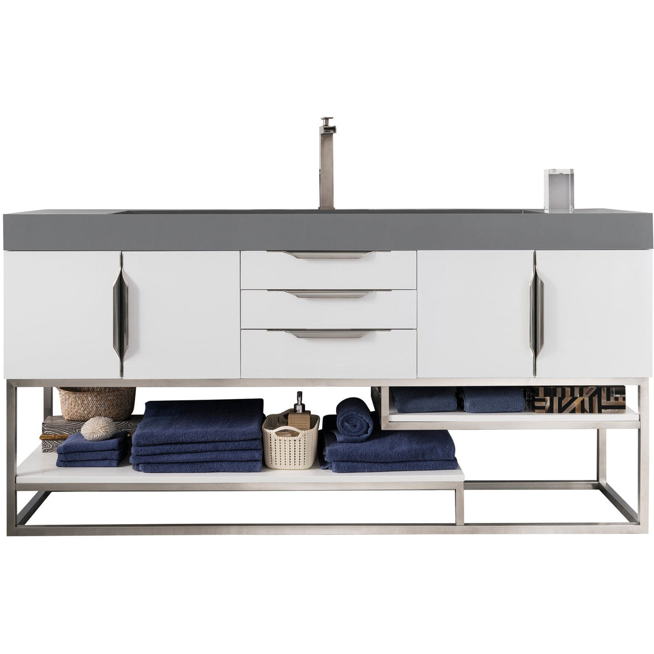 James Martin Columbia 72" Single Vanity Vanity James Martin Glossy White w/ Dusk Grey Glossy Composite Top 