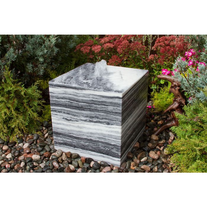 Real Stone Fountains ABART16W 16″ White Gray Cube Fountain Fountain Blue Thumb 