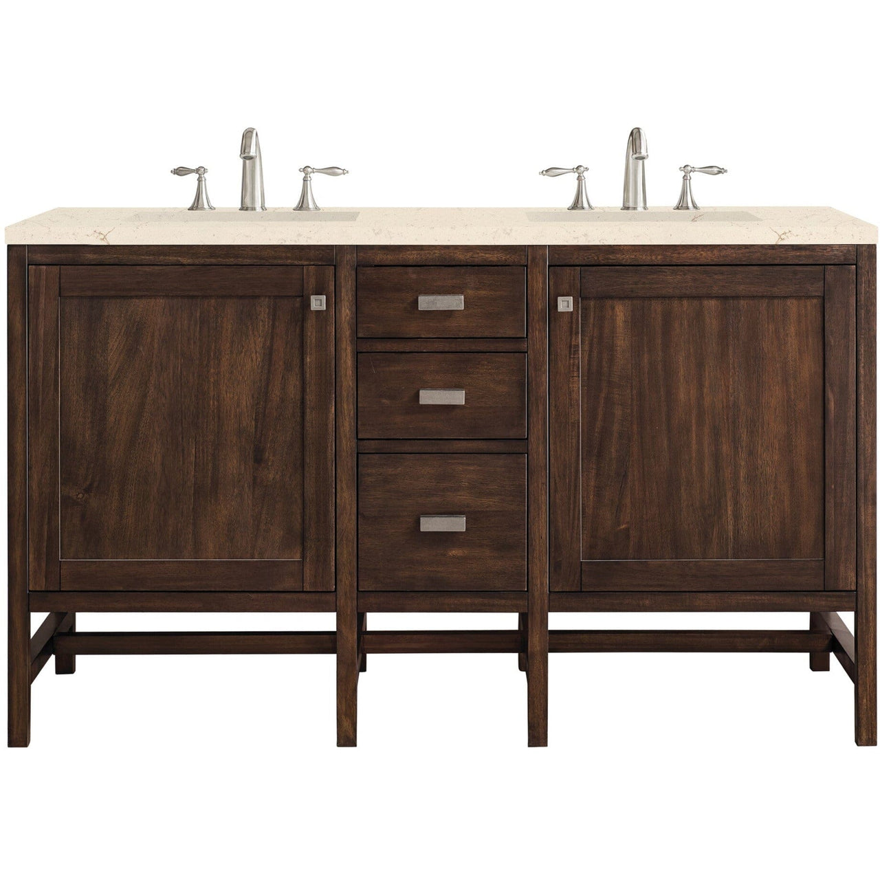 James Martin Addison 60" Double Vanity Vanity James Martin Mid Century Acacia w/ 3 CM Eternal Marfil Quartz Top 