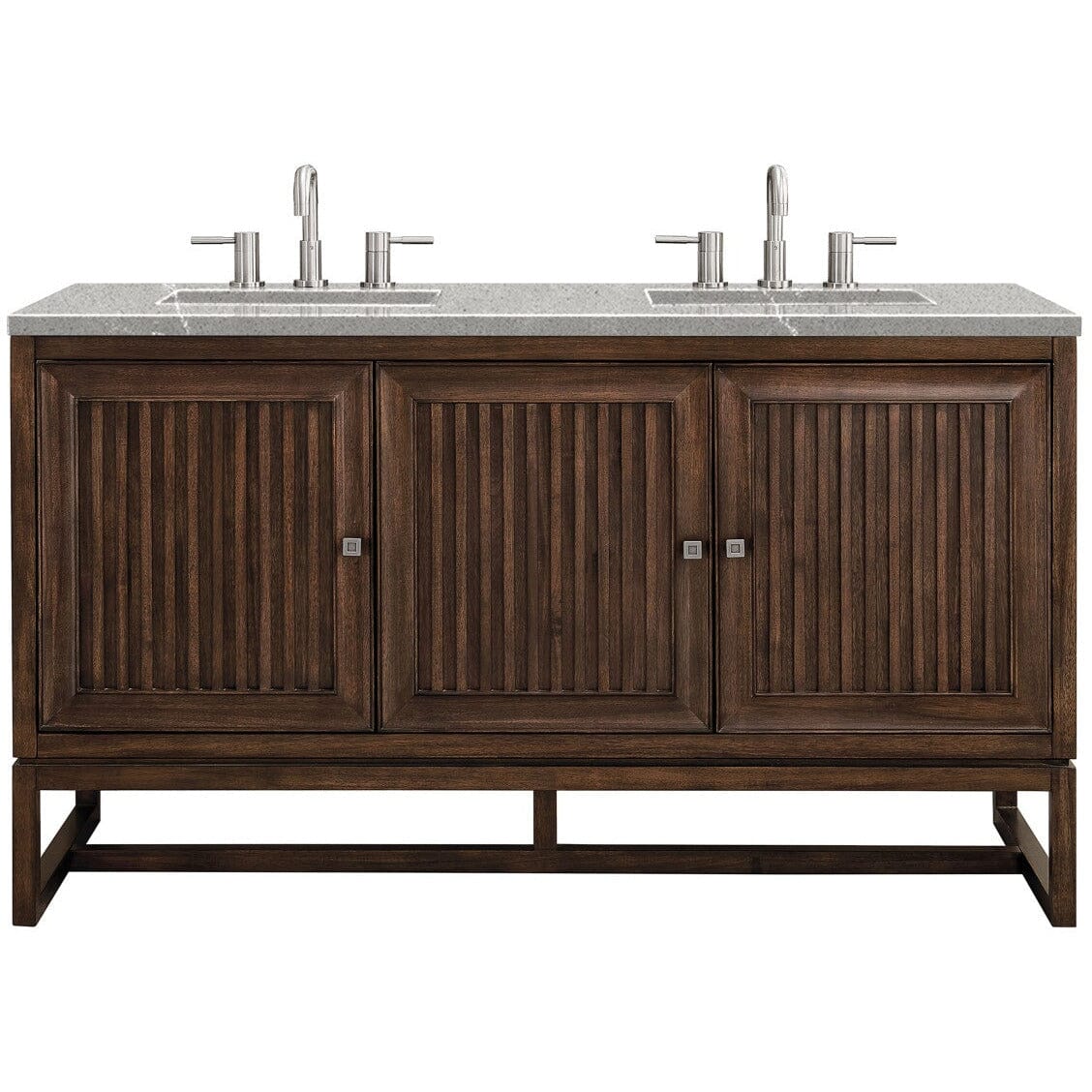 James Martin Athens 60" Double Vanity Vanity James Martin Mid Century Acacia w/ 3 CM Eternal Serena Top 