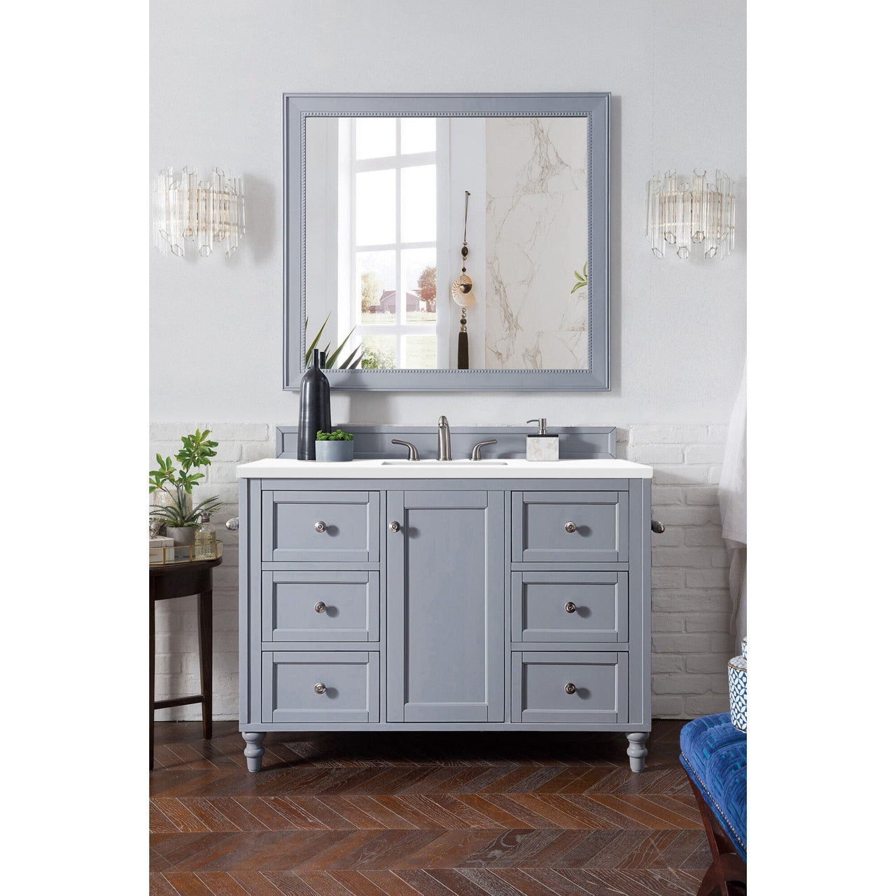James Martin Copper Cove Encore 48" Single Vanity Vanity James Martin Silver Gray w/ 3 CM Classic White Quartz Top 