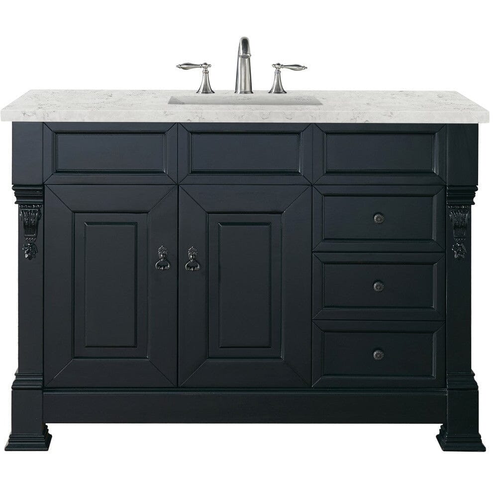 James Martin Brookfield 48" Single Vanity Vanities James Martin Antique Black w/ 3 CM Eternal Jasmine Pearl Quartz Top 