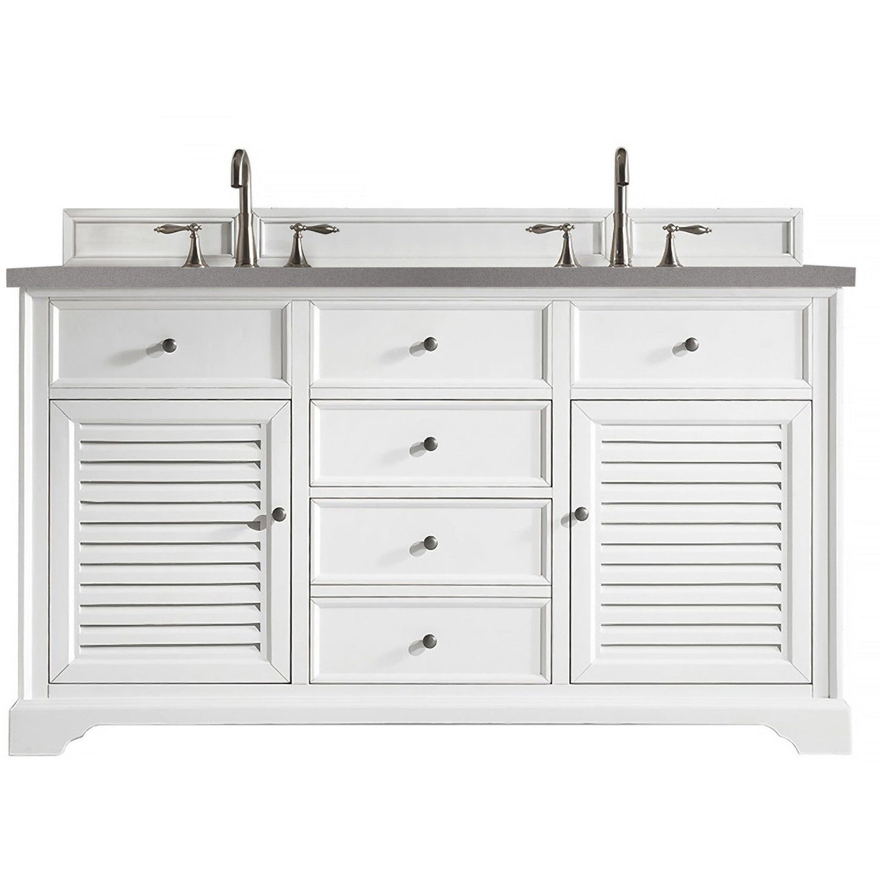 James Martin Savannah 60" Double Vanity Vanity James Martin Bright White w/ 3 CM Grey Expo Quartz Top 