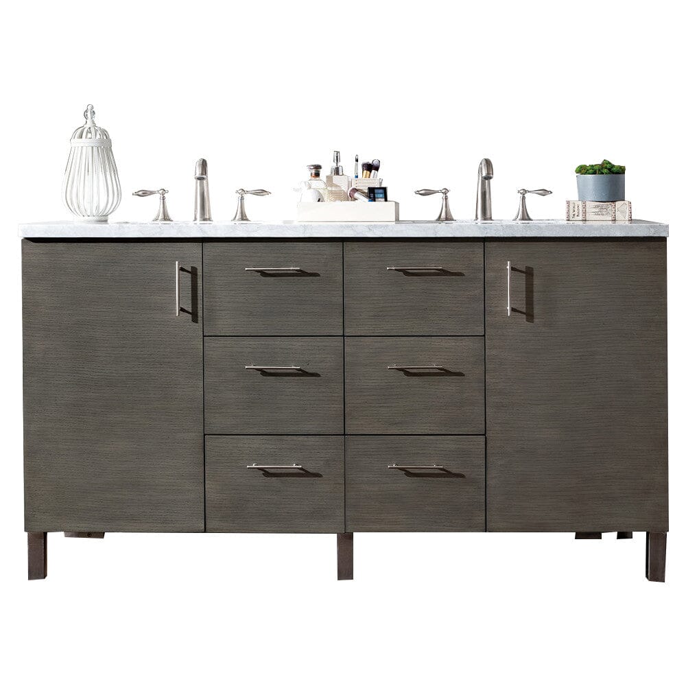James Martin Metropolitan 60" Double Vanity Vanity James Martin Silver Oak w/ 3 CM Arctic Fall Solid Surface Top 