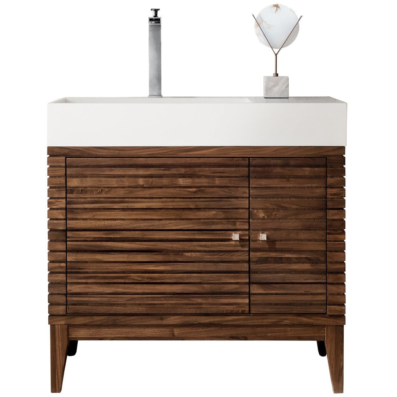 James Martin Linear 36" Single Vanity Vanity James Martin Mid Century Walnut w/ Glossy White Composite Top 