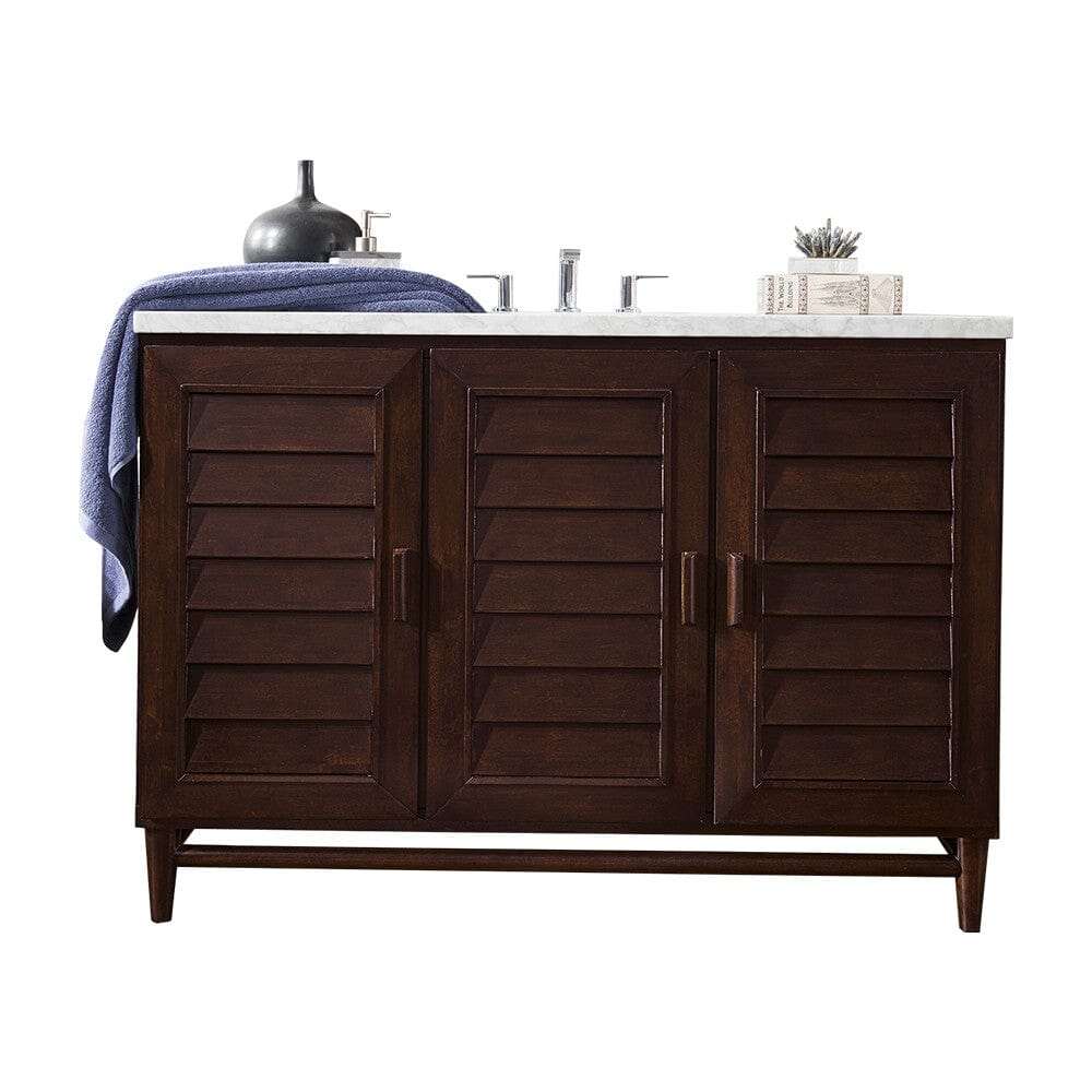 James Martin Portland 48" Single Vanity Vanity James Martin Burnished Mahogany w/ 3 CM Carrara Marble Top 