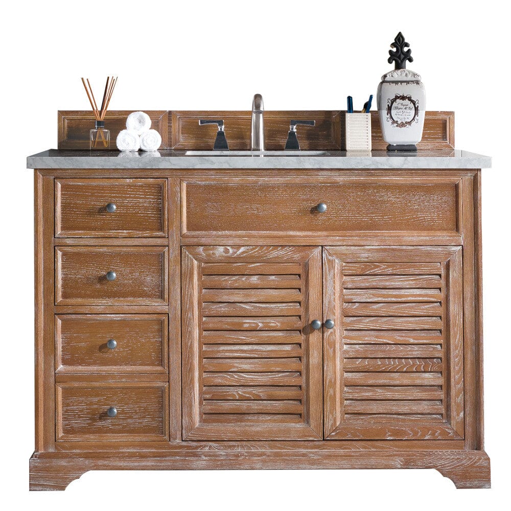 James Martin Savannah 48" Single Vanity Vanity James Martin Driftwood w/ 3 CM Carrara Marble Top 